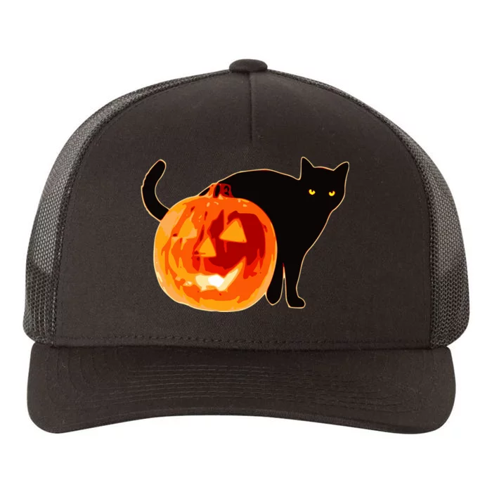 Creepy Pumpkin Jack O Lantern Black Cat Halloween Yupoong Adult 5-Panel Trucker Hat