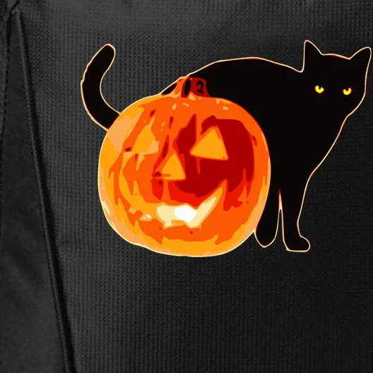 Creepy Pumpkin Jack O Lantern Black Cat Halloween City Backpack