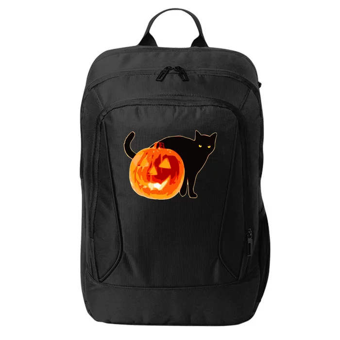 Creepy Pumpkin Jack O Lantern Black Cat Halloween City Backpack