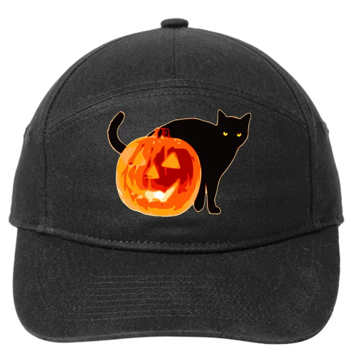 Creepy Pumpkin Jack O Lantern Black Cat Halloween 7-Panel Snapback Hat