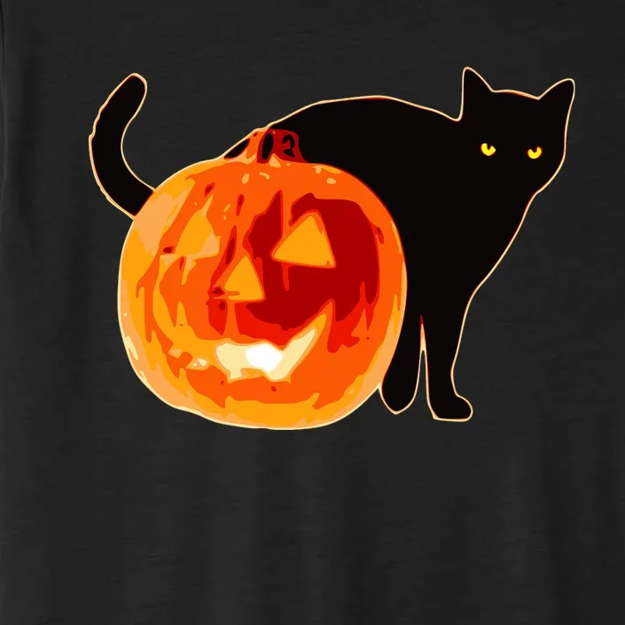 Creepy Pumpkin Jack O Lantern Black Cat Halloween ChromaSoft Performance T-Shirt