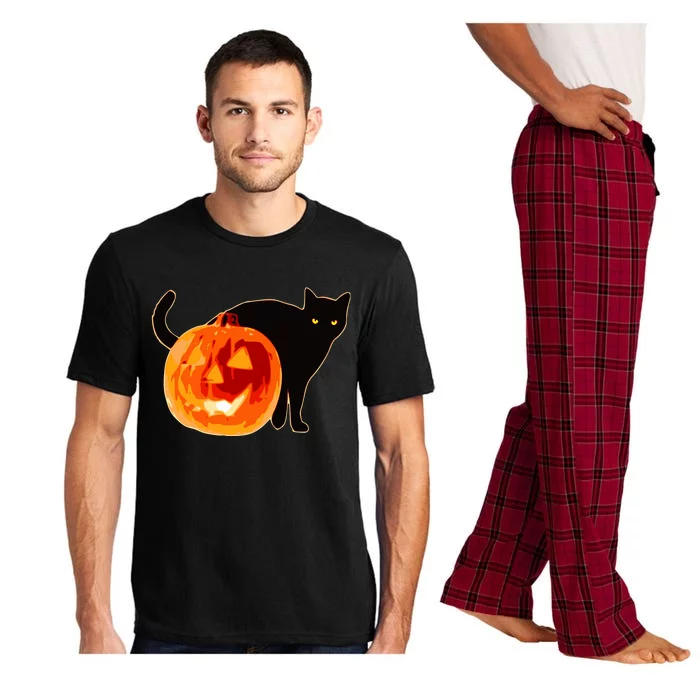 Creepy Pumpkin Jack O Lantern Black Cat Halloween Pajama Set