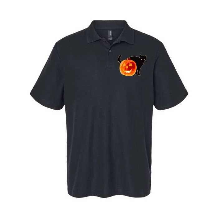 Creepy Pumpkin Jack O Lantern Black Cat Halloween Softstyle Adult Sport Polo