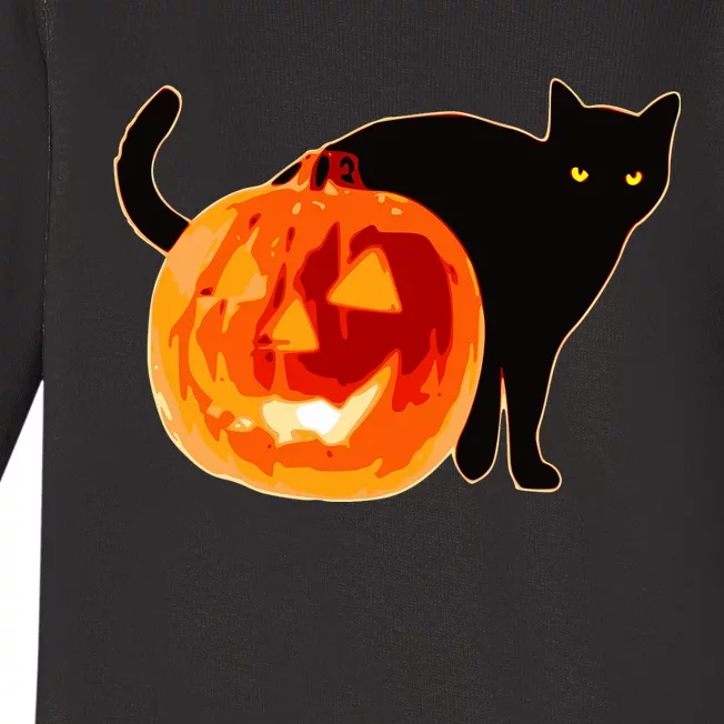 Creepy Pumpkin Jack O Lantern Black Cat Halloween Baby Long Sleeve Bodysuit