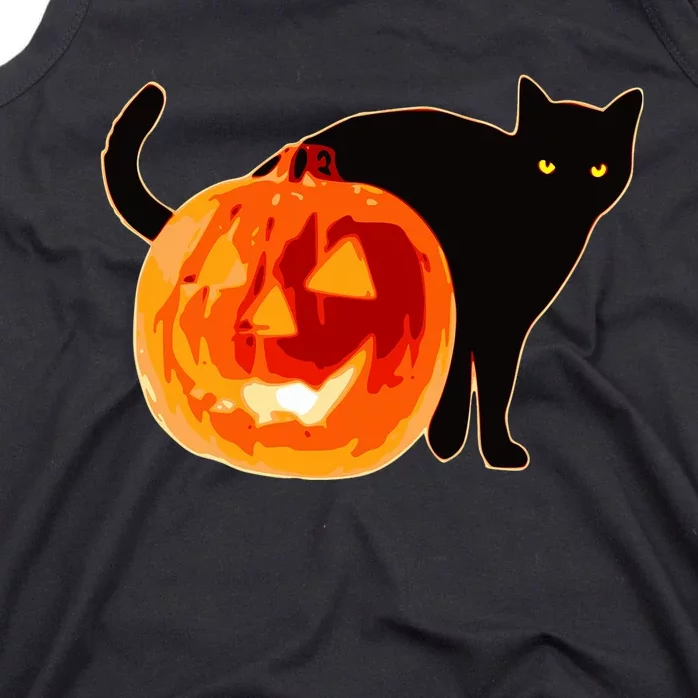 Creepy Pumpkin Jack O Lantern Black Cat Halloween Tank Top