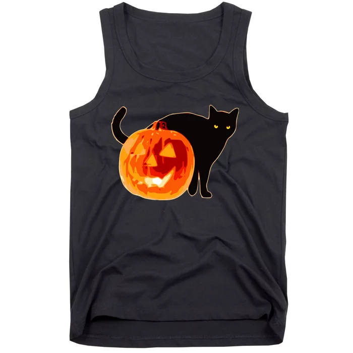 Creepy Pumpkin Jack O Lantern Black Cat Halloween Tank Top