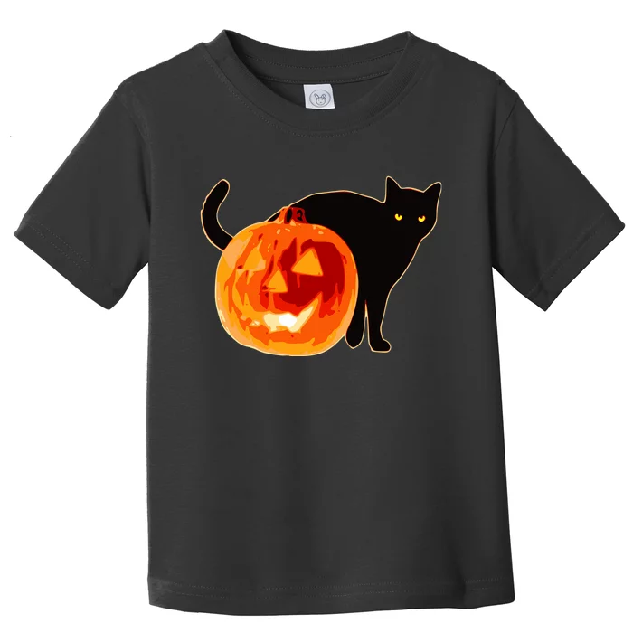 Creepy Pumpkin Jack O Lantern Black Cat Halloween Toddler T-Shirt