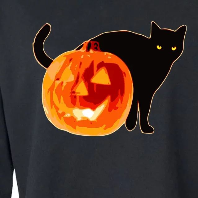 Creepy Pumpkin Jack O Lantern Black Cat Halloween Cropped Pullover Crew