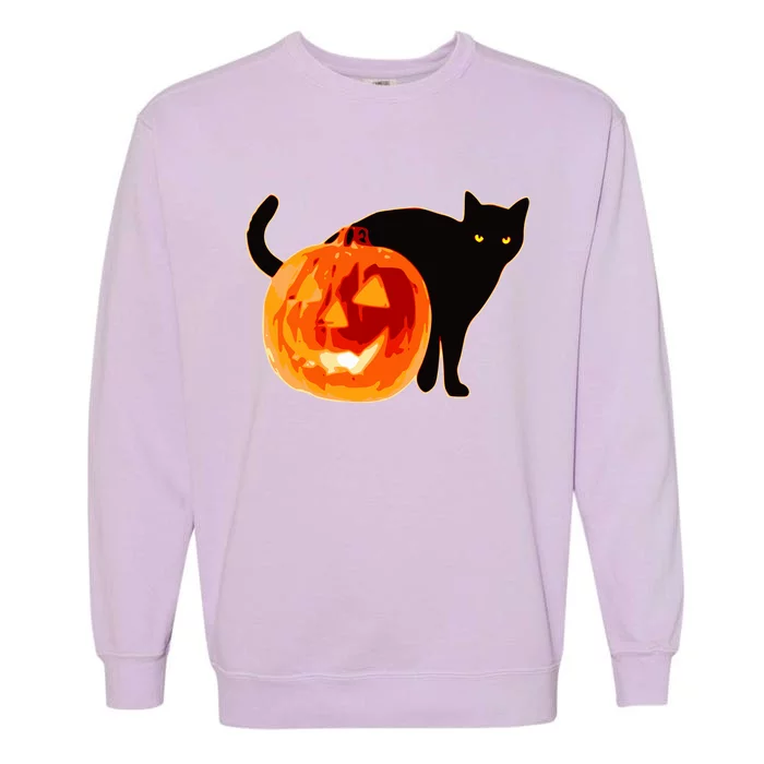 Creepy Pumpkin Jack O Lantern Black Cat Halloween Garment-Dyed Sweatshirt