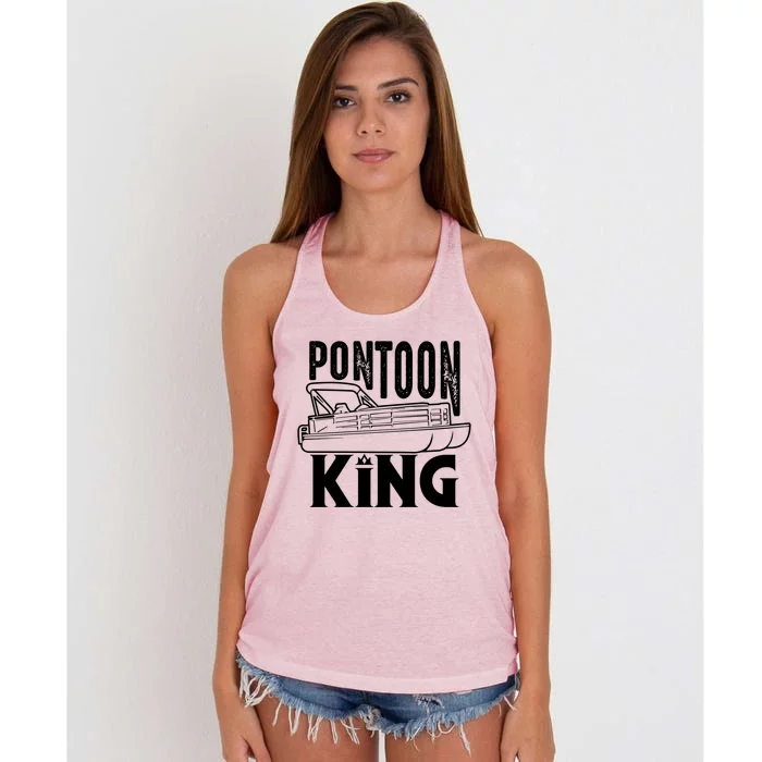 Cool Pontoon King Funny Boat Captain Fathers Day Gift Women's Knotted Racerback Tank