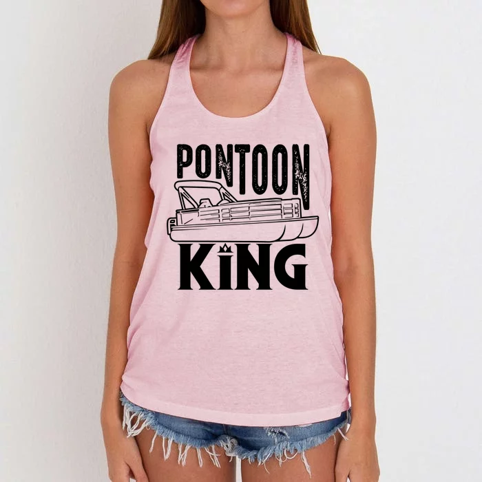 Cool Pontoon King Funny Boat Captain Fathers Day Gift Women's Knotted Racerback Tank