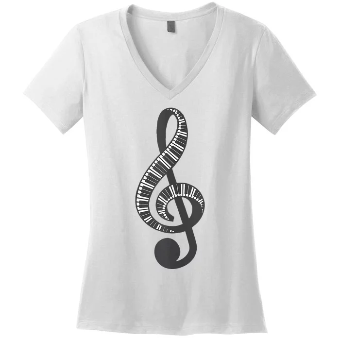 Cute Piano Keyboard Treble Clef Music Note Art Music Gift Women's V-Neck T-Shirt