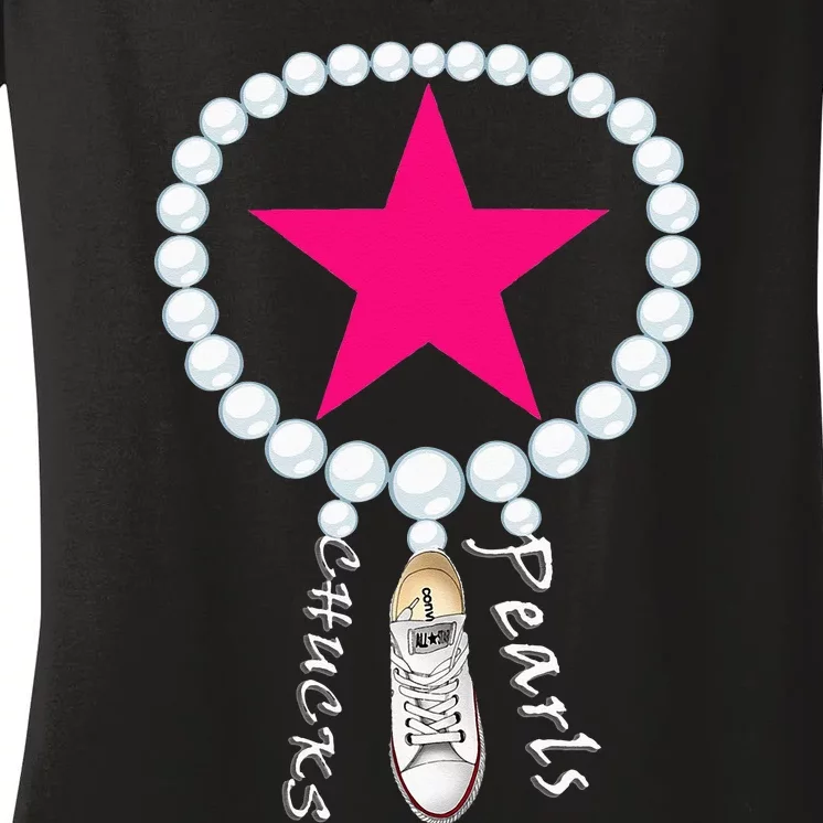 Chucks & Pearls Kamala Funny Converse Women Men Women's V-Neck T-Shirt