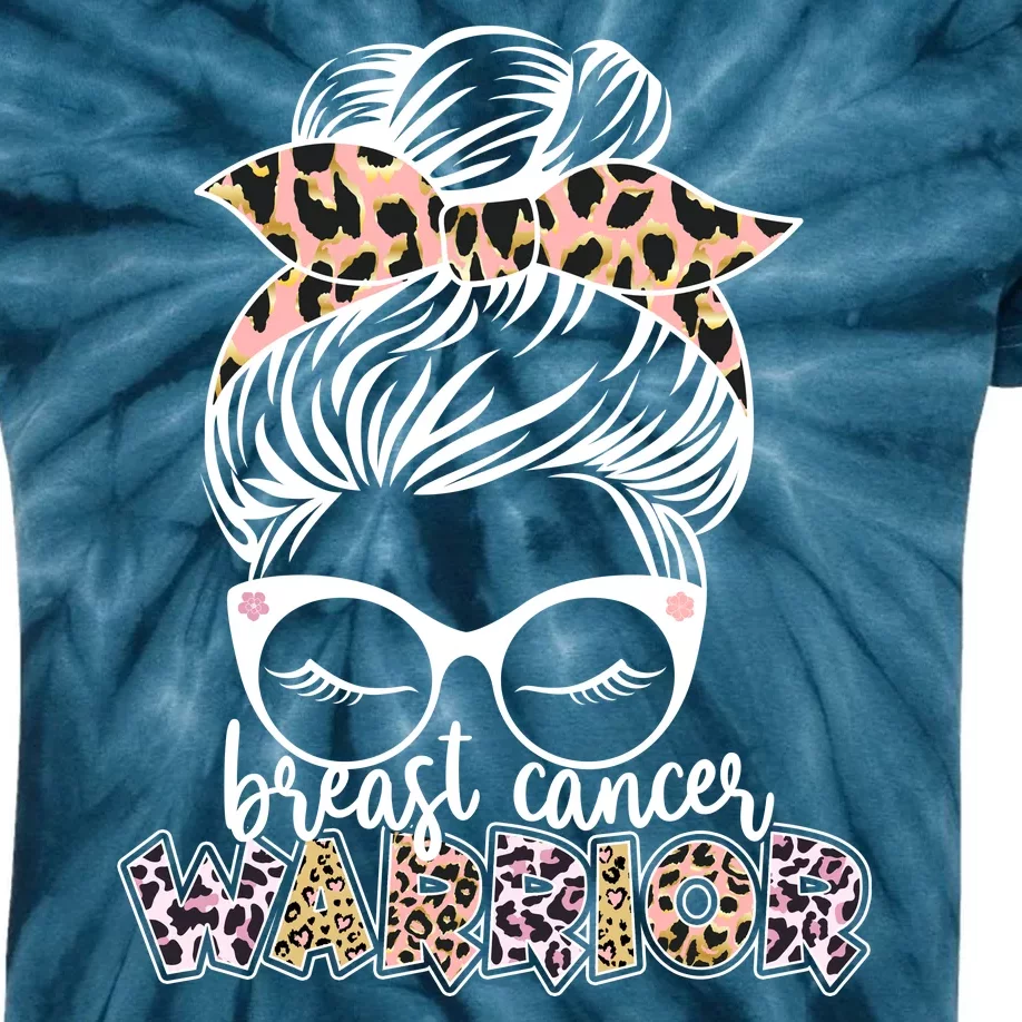 Cute Pink Leopard Print Breast Cancer Warrior Kids Tie-Dye T-Shirt