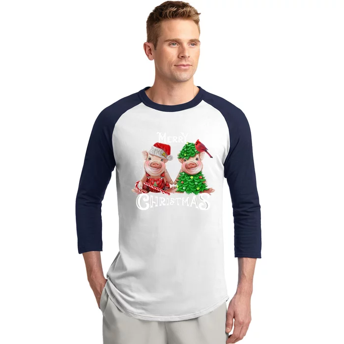 Christmas Pig Lights Santa Hat Pig Lover Gift Baseball Sleeve Shirt