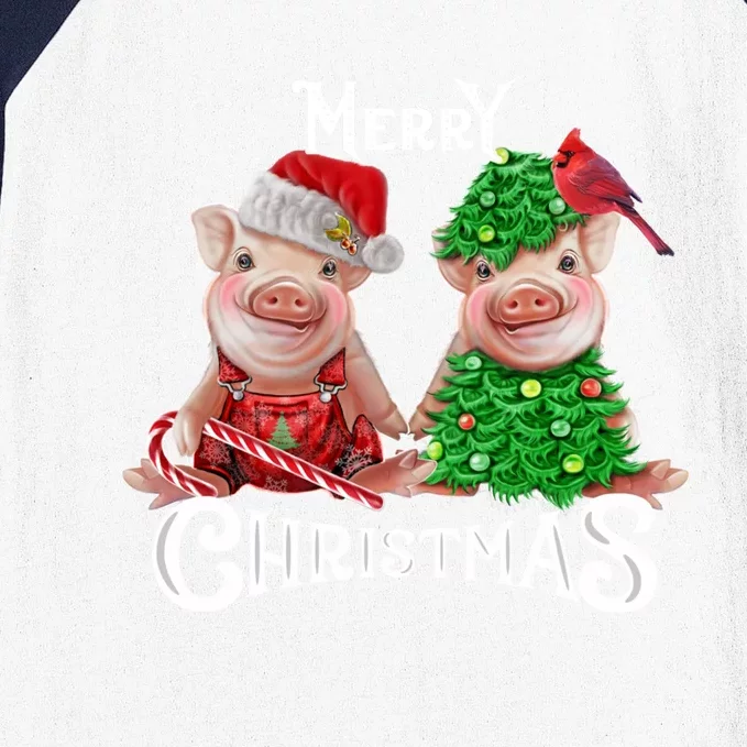 Christmas Pig Lights Santa Hat Pig Lover Gift Baseball Sleeve Shirt