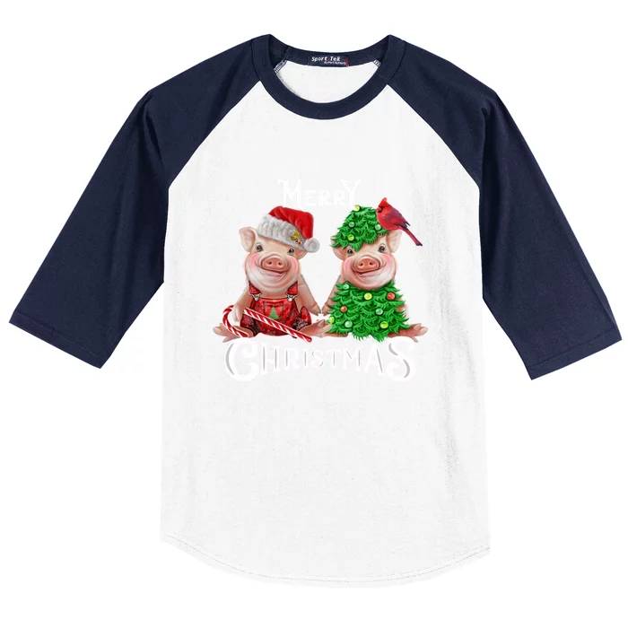 Christmas Pig Lights Santa Hat Pig Lover Gift Baseball Sleeve Shirt