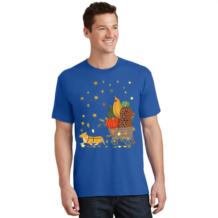 Corgi Pumpkin Leopard Dog Lover Fall Leaves Thanksgiving Gift T-Shirt