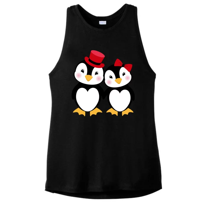 Cute Penguin Love Couples Valentines Ladies Tri-Blend Wicking Tank