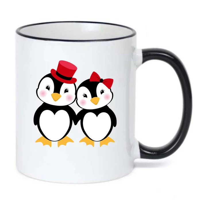 Cute Penguin Love Couples Valentines Black Color Changing Mug