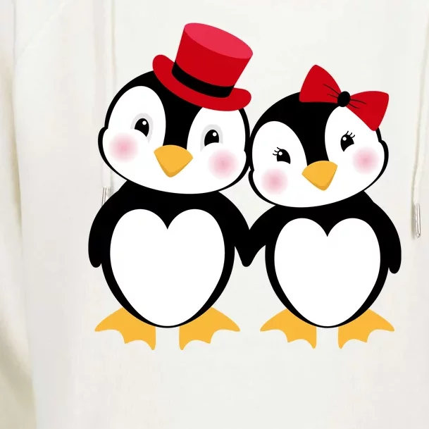 Cute Penguin Love Couples Valentines Womens Funnel Neck Pullover Hood