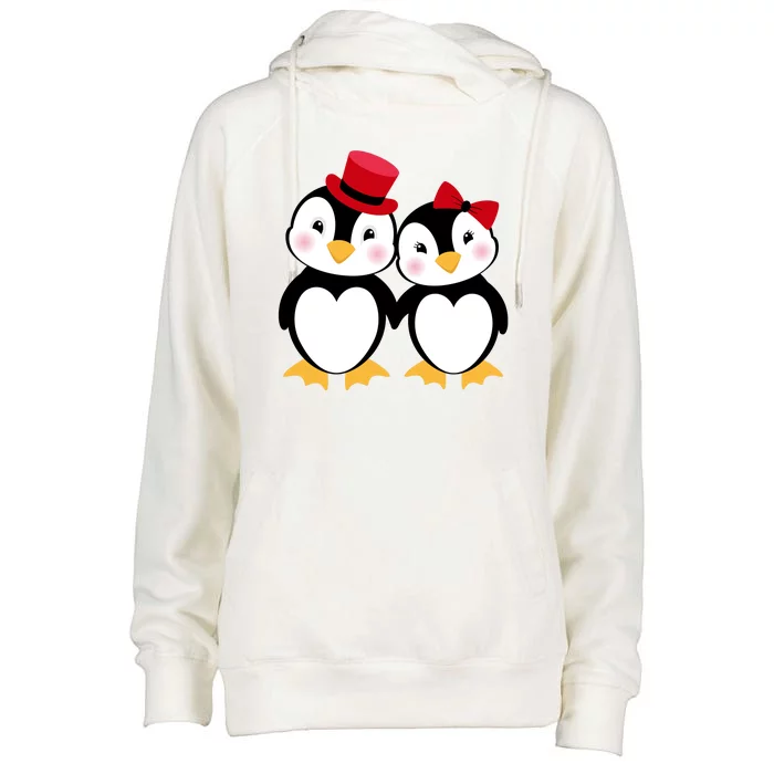 Cute Penguin Love Couples Valentines Womens Funnel Neck Pullover Hood