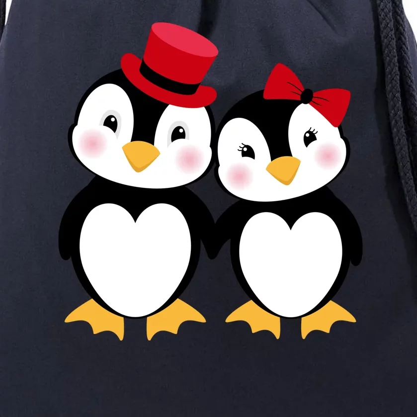 Cute Penguin Love Couples Valentines Drawstring Bag