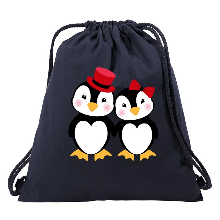 Cute Penguin Love Couples Valentines Drawstring Bag