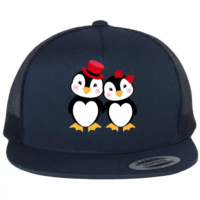 Cute Penguin Love Couples Valentines Flat Bill Trucker Hat