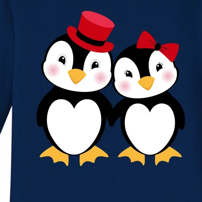 Cute Penguin Love Couples Valentines Baby Long Sleeve Bodysuit