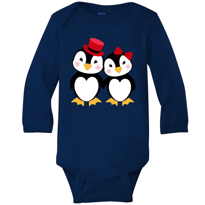 Cute Penguin Love Couples Valentines Baby Long Sleeve Bodysuit