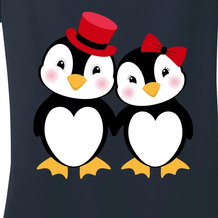 Cute Penguin Love Couples Valentines Women's V-Neck T-Shirt