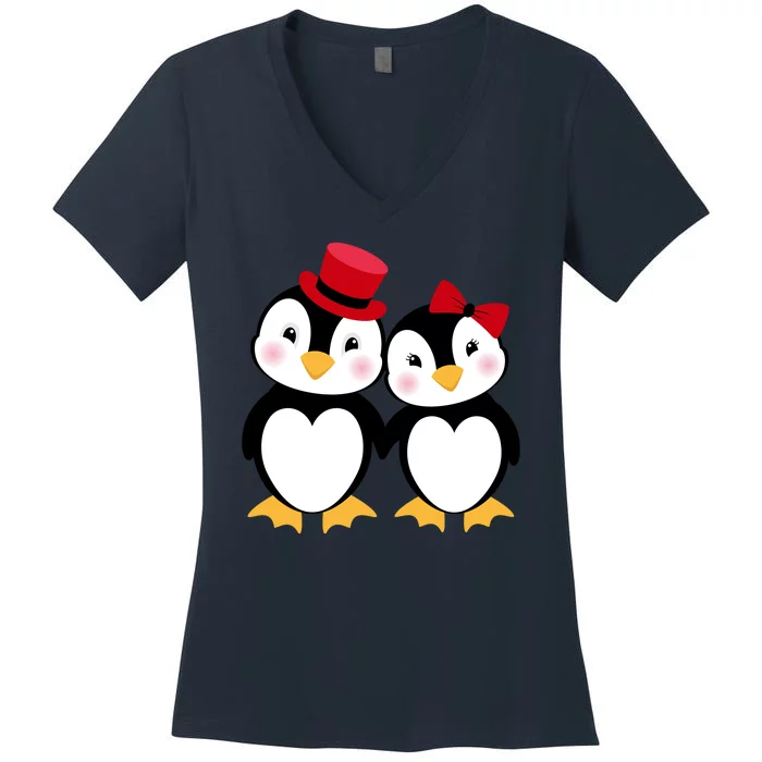 Cute Penguin Love Couples Valentines Women's V-Neck T-Shirt