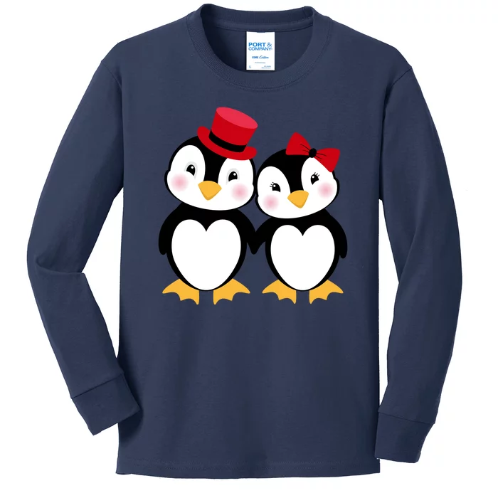 Cute Penguin Love Couples Valentines Kids Long Sleeve Shirt