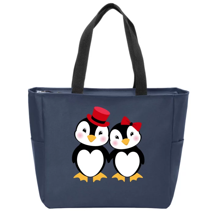 Cute Penguin Love Couples Valentines Zip Tote Bag