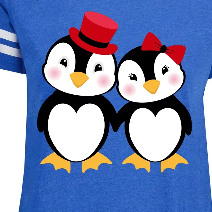 Cute Penguin Love Couples Valentines Enza Ladies Jersey Football T-Shirt