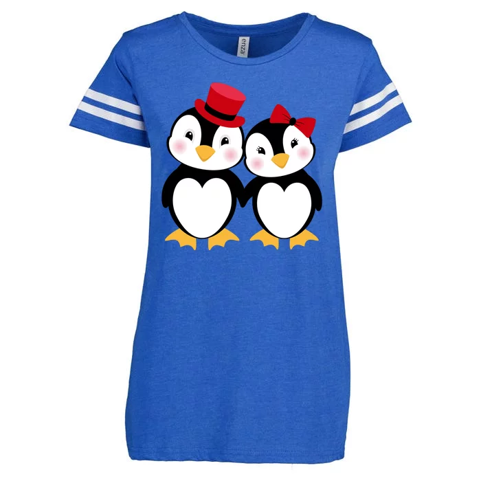 Cute Penguin Love Couples Valentines Enza Ladies Jersey Football T-Shirt