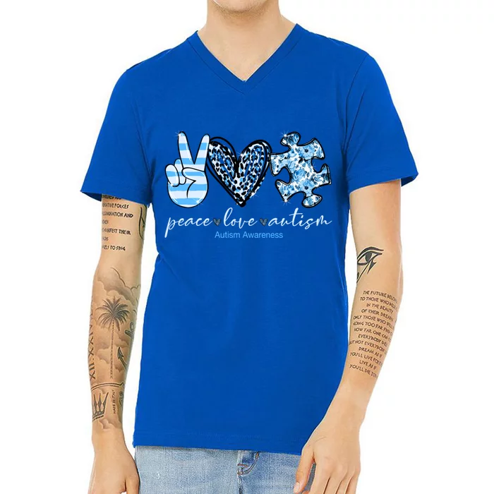 Cute Peace Love Autism Awareness Asd Teacher Great Gift V-Neck T-Shirt