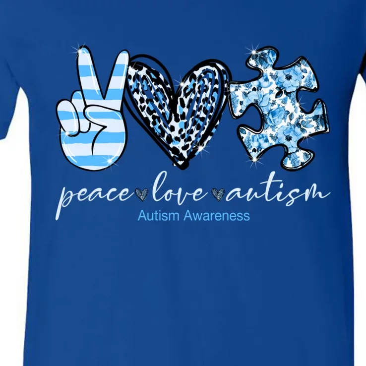 Cute Peace Love Autism Awareness Asd Teacher Great Gift V-Neck T-Shirt