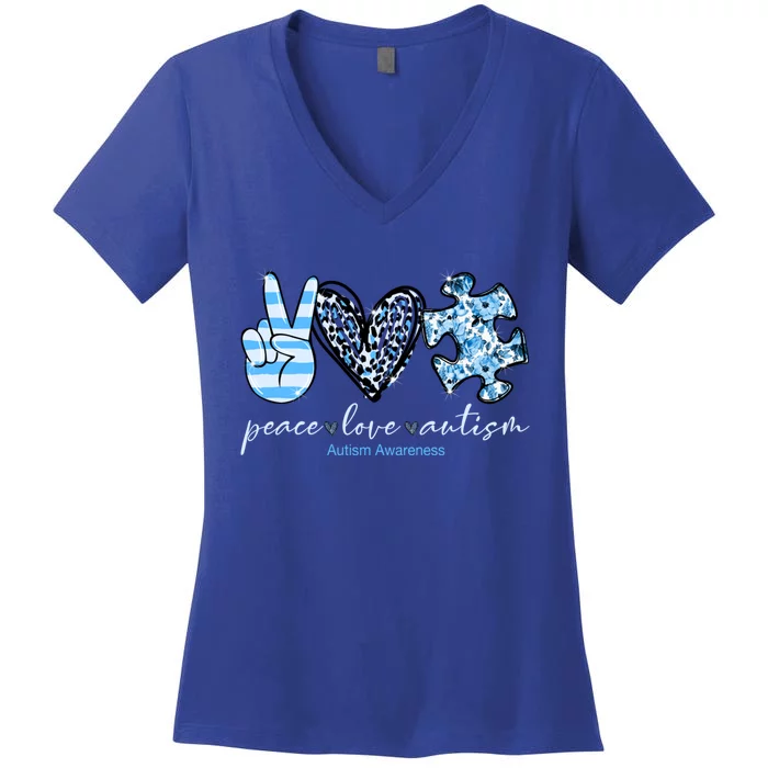 Cute Peace Love Autism Awareness Asd Teacher Great Gift Women's V-Neck T-Shirt