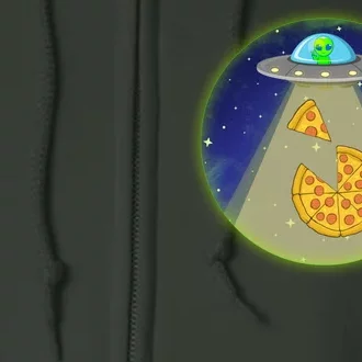 Cool Pizza Loving UFO Alien Full Zip Hoodie