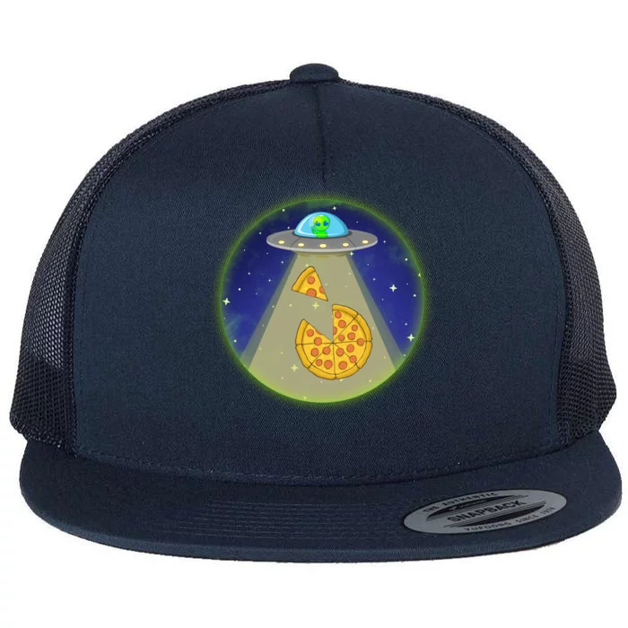 Cool Pizza Loving UFO Alien Flat Bill Trucker Hat