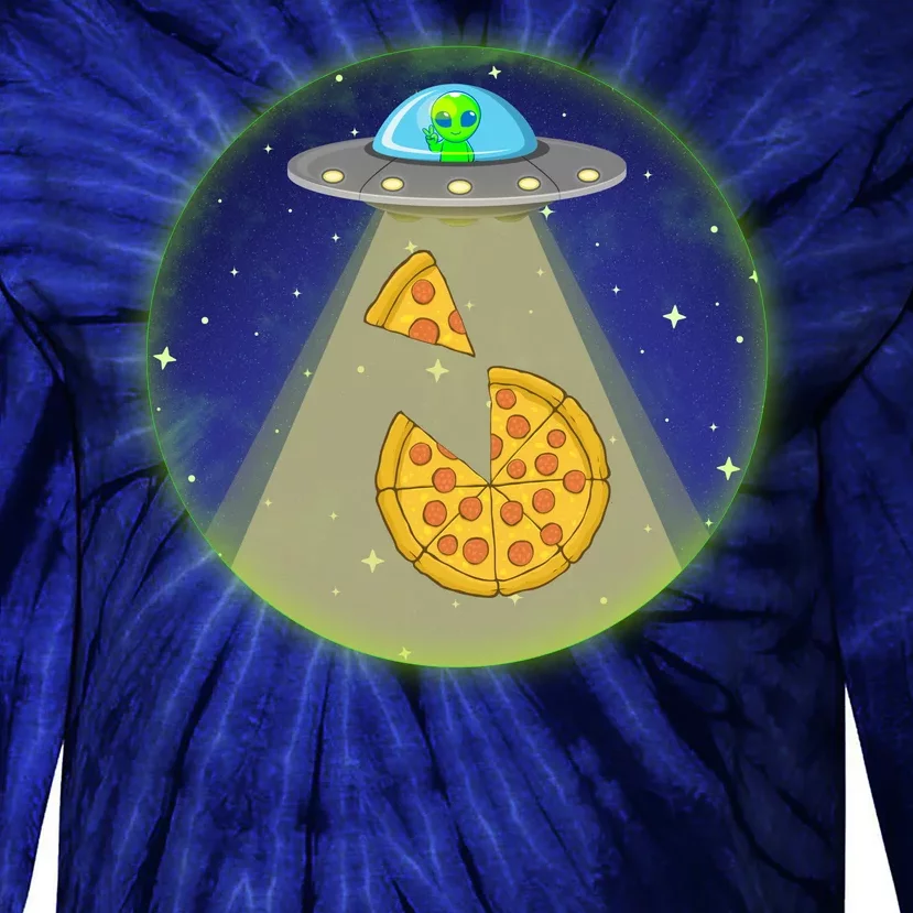 Cool Pizza Loving UFO Alien Tie-Dye Long Sleeve Shirt