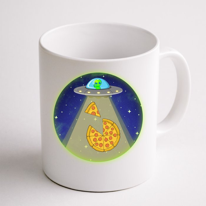 Cool Pizza Loving UFO Alien Front & Back Coffee Mug