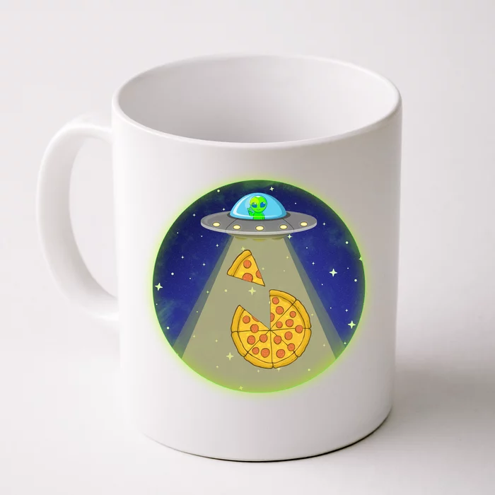 Cool Pizza Loving UFO Alien Front & Back Coffee Mug