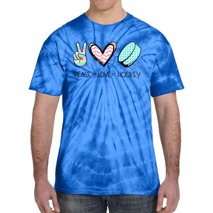 Cute Peace Love Hockey For Women Teen Girl Hockey Team Gift Tie-Dye T-Shirt