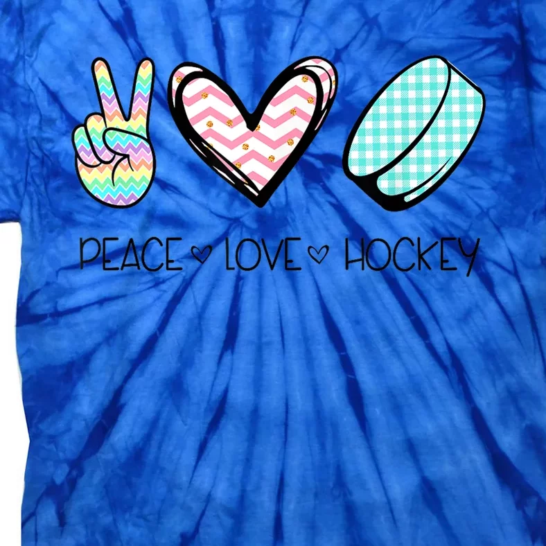 Cute Peace Love Hockey For Women Teen Girl Hockey Team Gift Tie-Dye T-Shirt