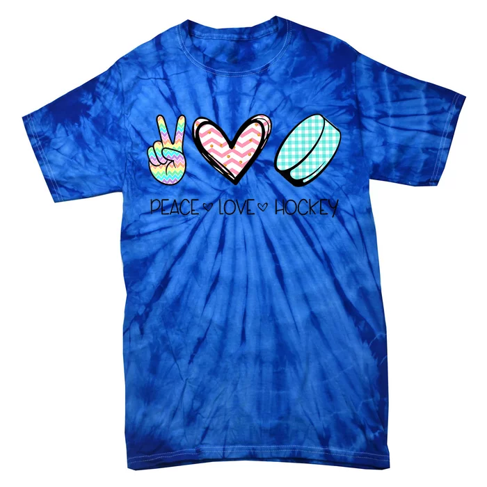 Cute Peace Love Hockey For Women Teen Girl Hockey Team Gift Tie-Dye T-Shirt