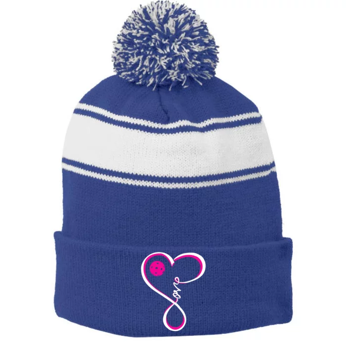 Cute Pickleball Ladies I Love Pickleball Gift Stripe Pom Pom Beanie