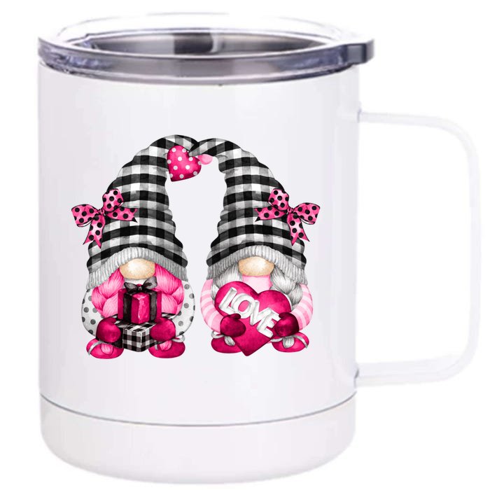 Cute Pink Lesbian Valentines Day Gnomes For Her Funny Love Great Gift Front & Back 12oz Stainless Steel Tumbler Cup